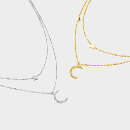 Felmeny Moony-Star Necklace in Silver with Zircon