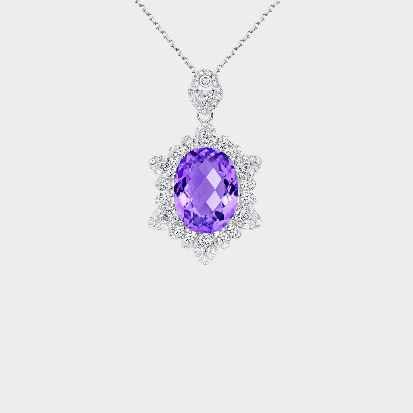 Felmeny Natural Amethyst Necklace in Silver with Crystal