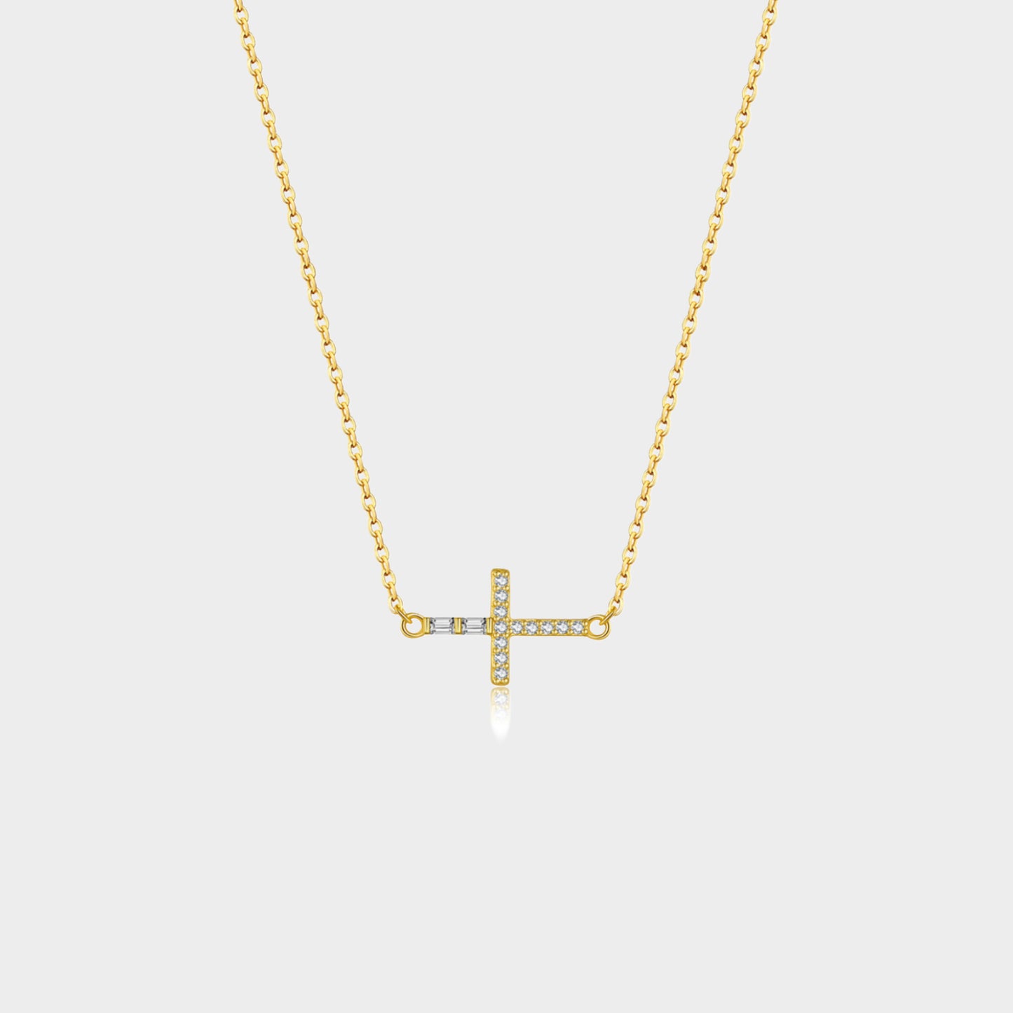Felmeny Tilted Cross Necklace in Silver with Zircon