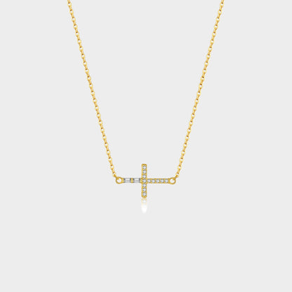 Felmeny Tilted Cross Necklace in Silver with Zircon