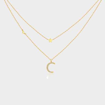 Felmeny Moony-Star Necklace in Silver with Zircon