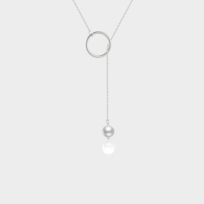 Felmeny Brushed Ball Necklace in Silver with Pearl