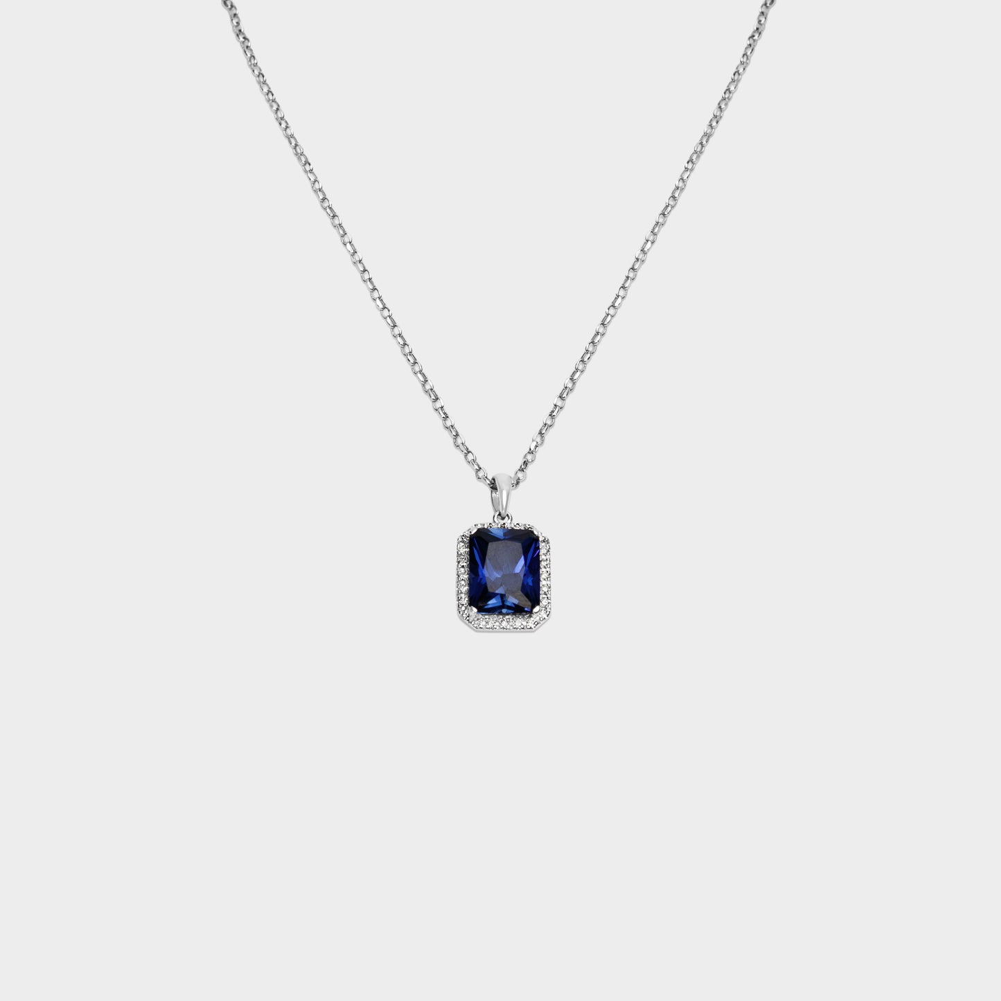 Felmeny Blue Sapphire Necklace in White Gold with Diamonds