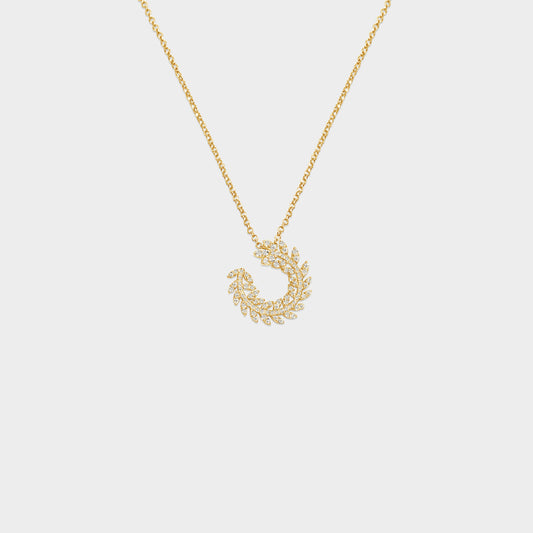 Felmeny Leaf Small Necklace in Gold with Diamonds