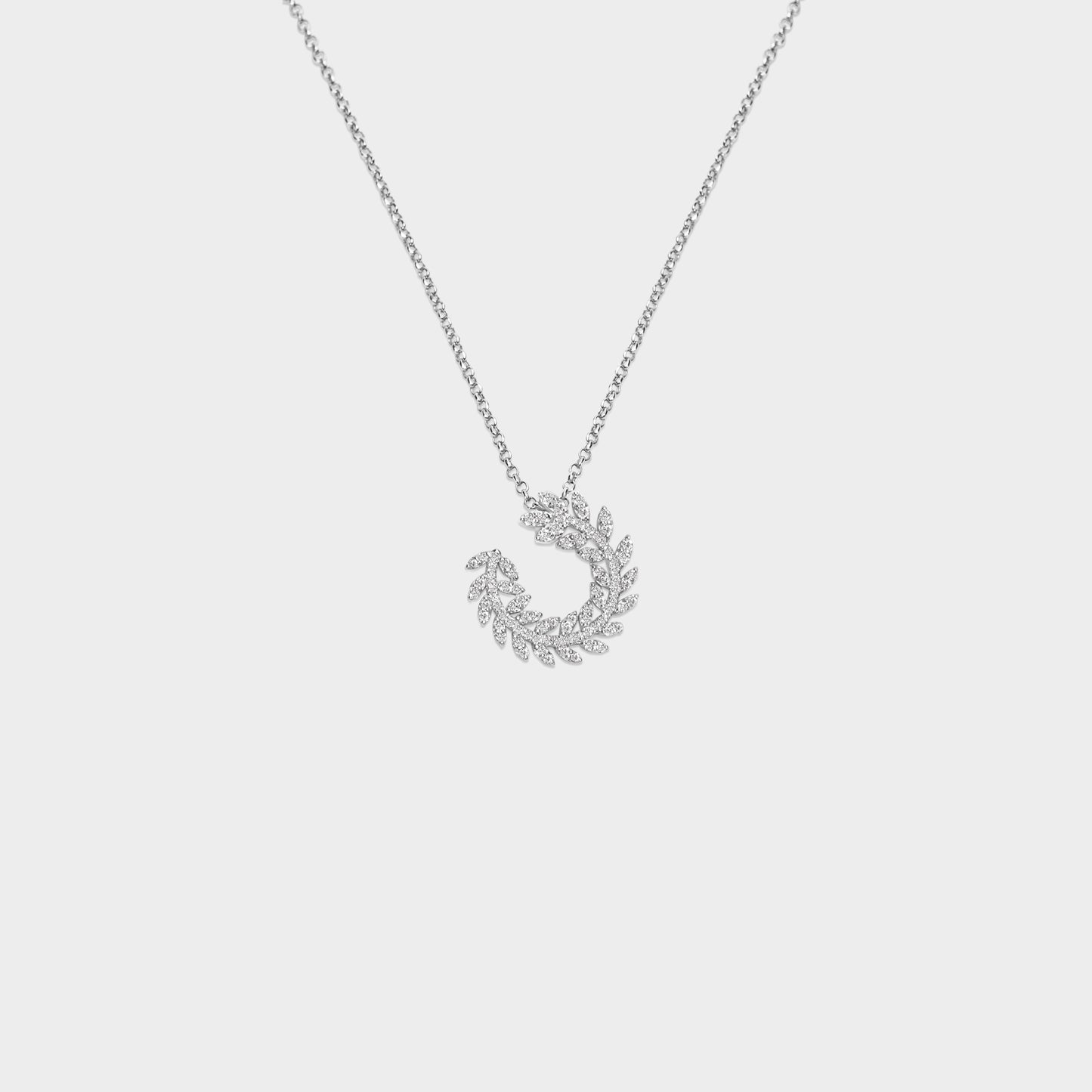 Felmeny Leaf Small Necklace in White Gold with Diamonds