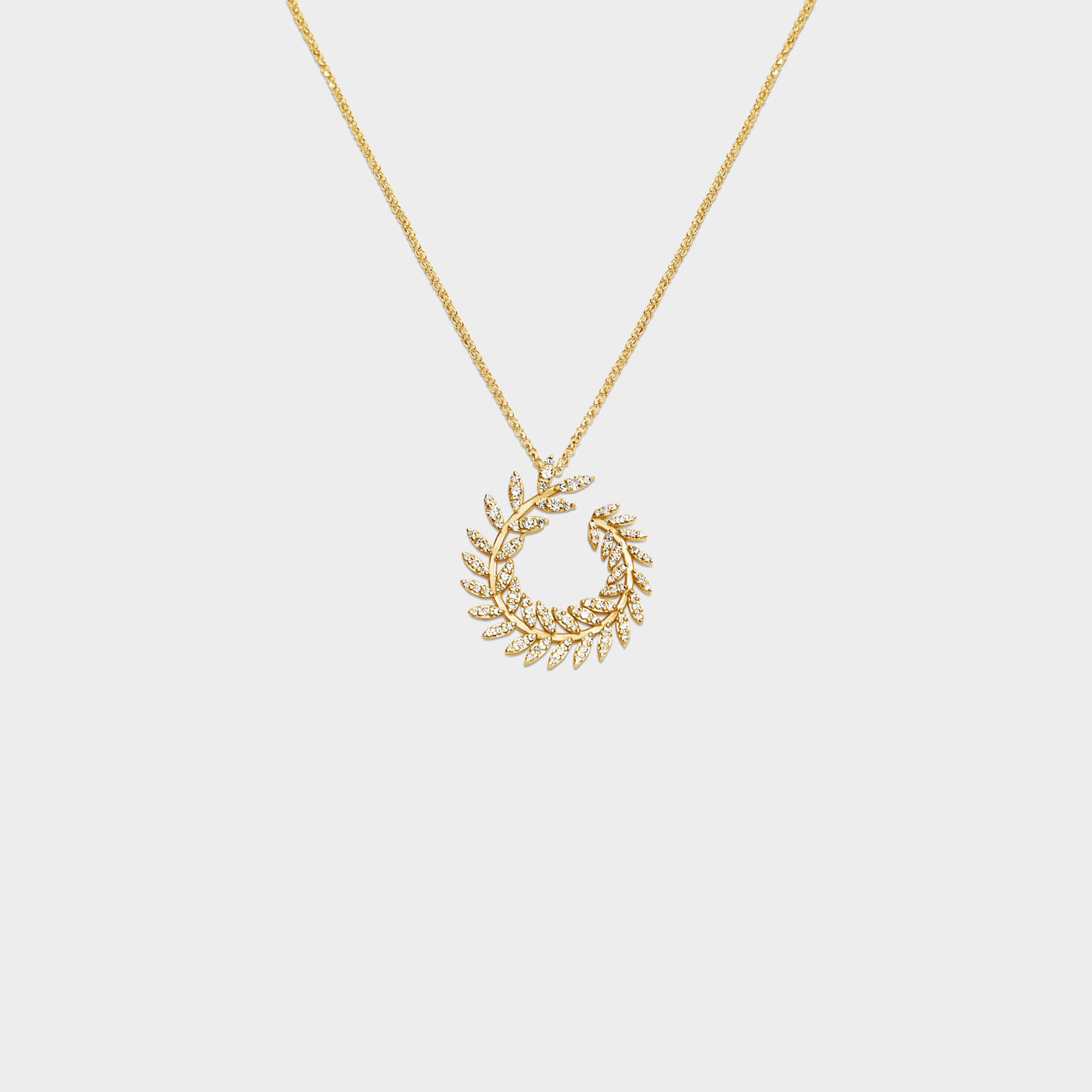 Felmeny Leaf Medium Necklace in Gold with Diamonds