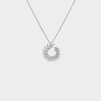 Felmeny Leaf Medium Necklace in White Gold with Diamonds