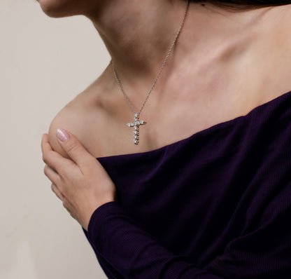 Felmeny Radiant Cross Necklace in White Gold with Diamonds