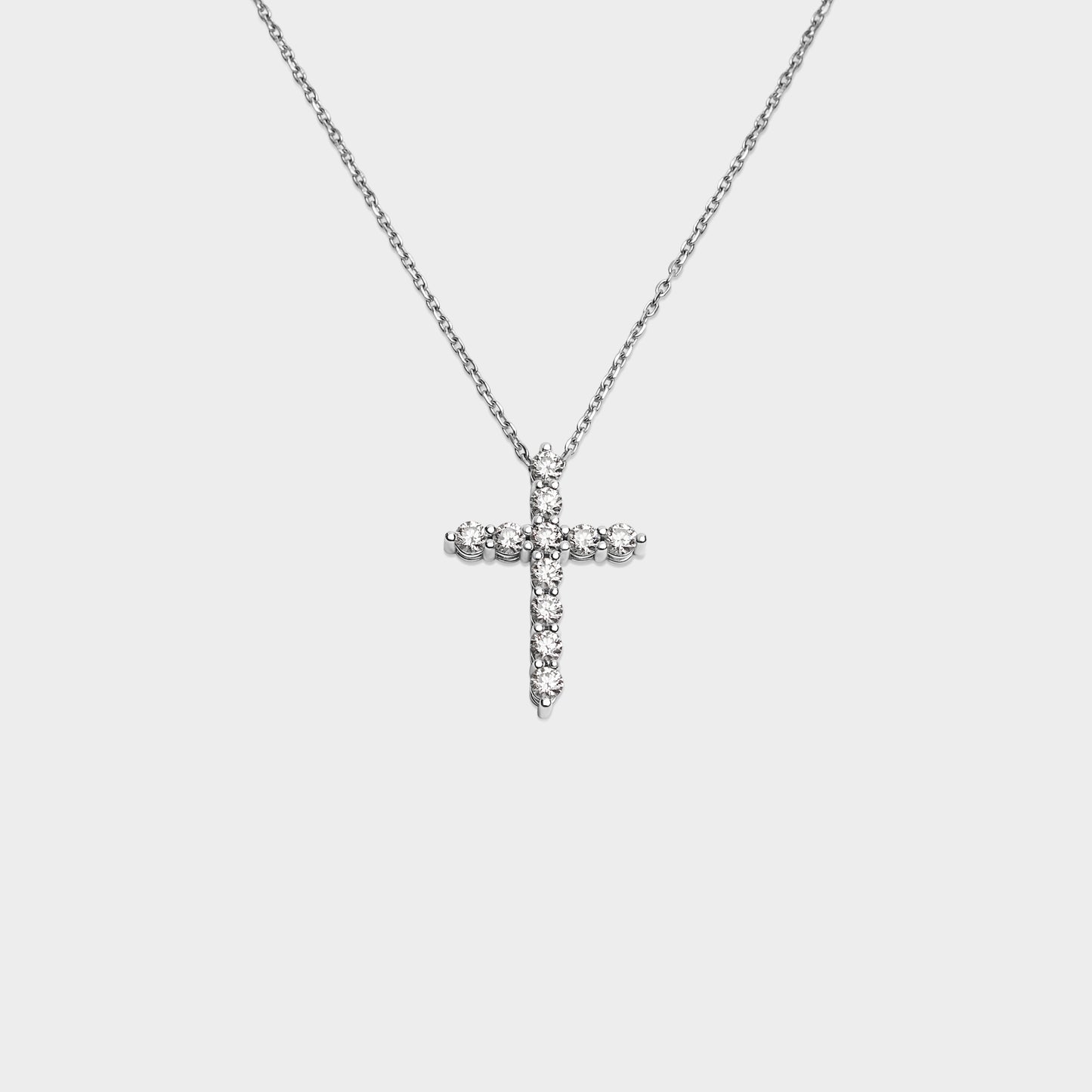 Felmeny Radiant Cross Necklace in White Gold with Diamonds