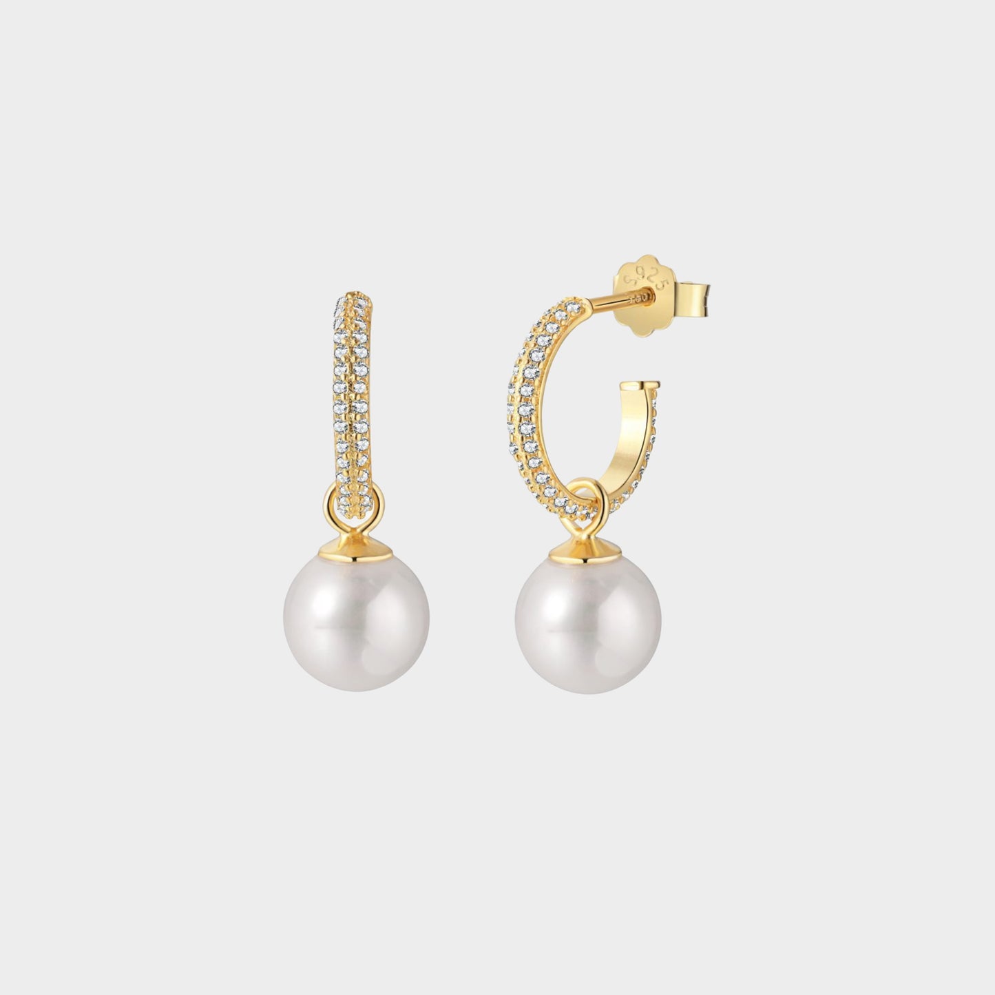 Felmeny Dangle Pearl Earrings in Silver with Zircon