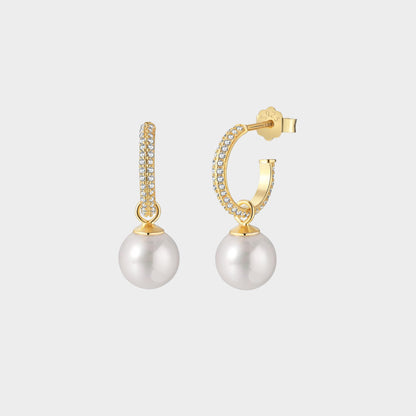 Felmeny Dangle Pearl Earrings in Silver with Zircon