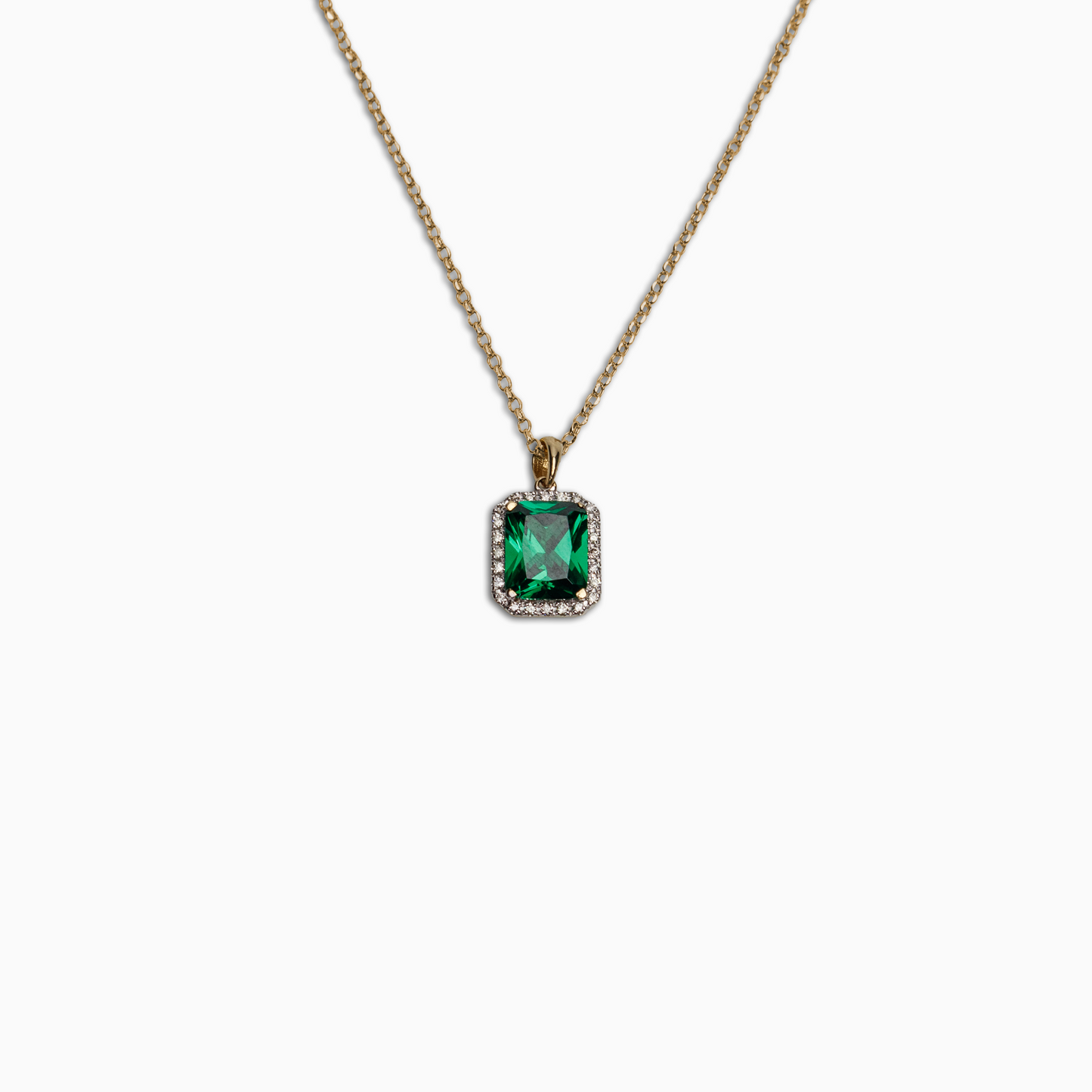 Felmeny Green Emerald Necklace in Gold with Diamonds