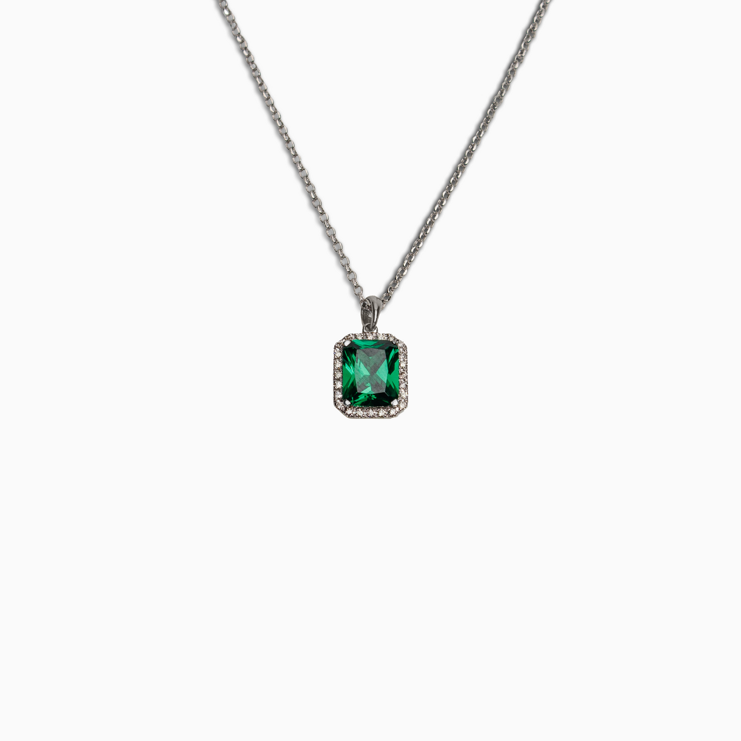 Felmeny Green Emerald Necklace in White Gold with Diamonds