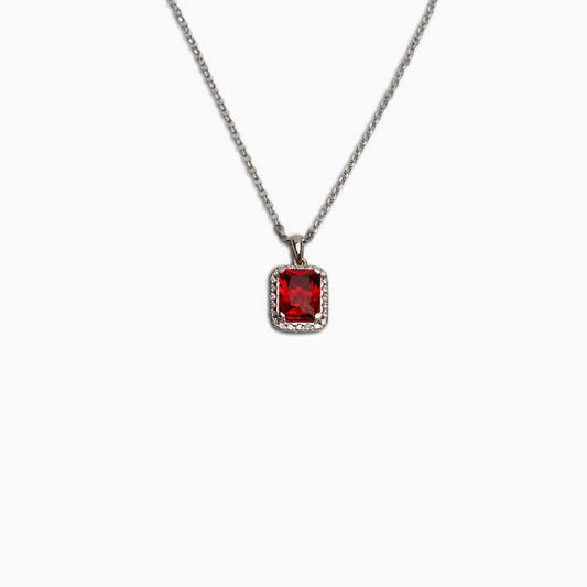 Felmeny Red Emerald Necklace in White Gold with Diamonds