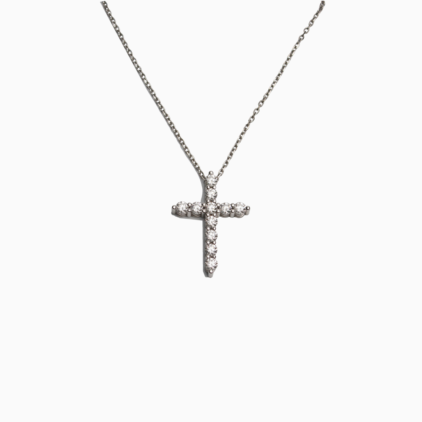 Felmeny Radiant Cross Necklace in White Gold with Diamonds