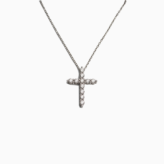 Felmeny Radiant Cross Necklace in White Gold with Diamonds