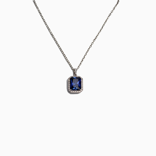 Felmeny Blue Sapphire Necklace in White Gold with Diamonds