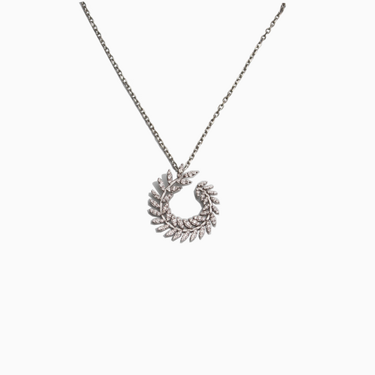 Felmeny Leaf Medium Necklace in White Gold with Diamonds