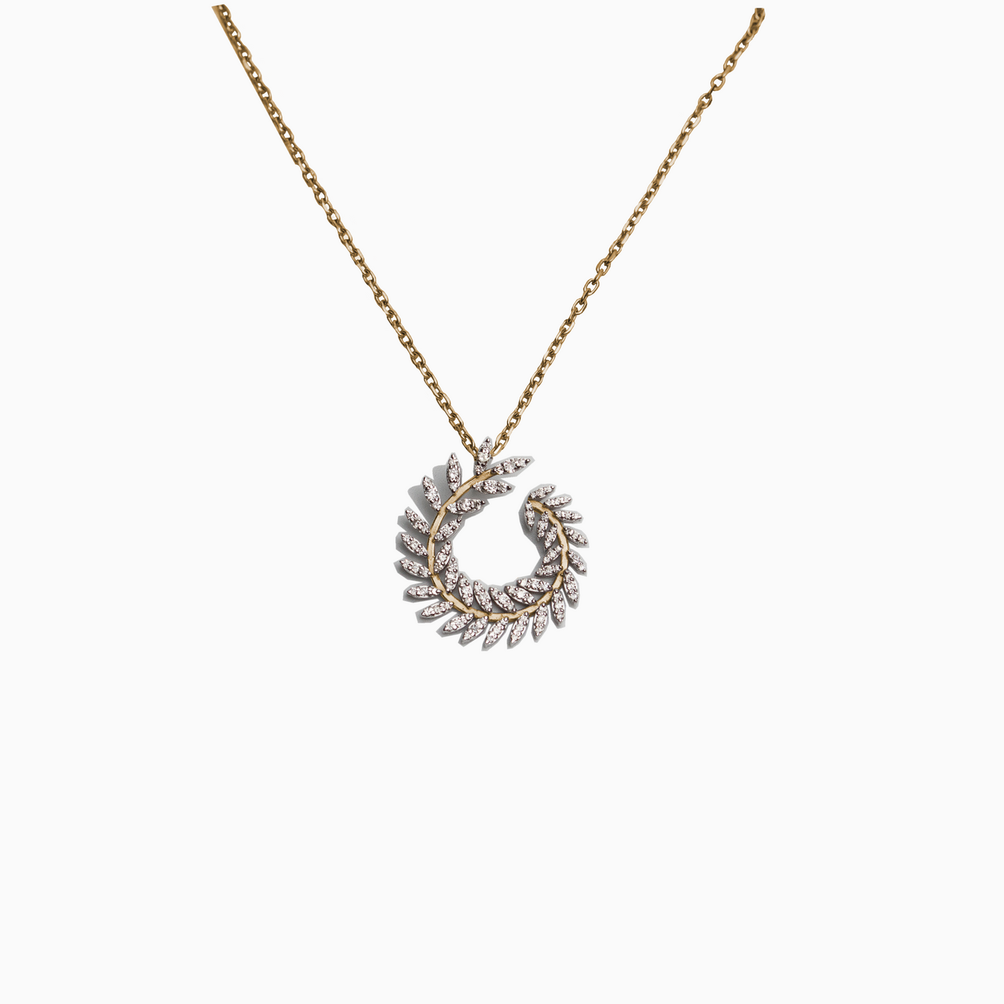 Felmeny Leaf Medium Necklace in Gold with Diamonds