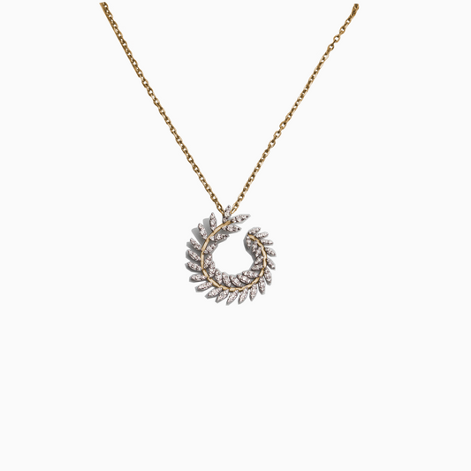 Felmeny Leaf Medium Necklace in Gold with Diamonds