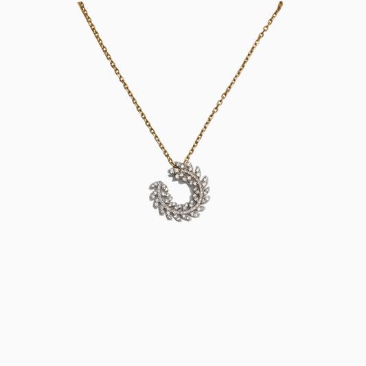 Felmeny Leaf Small Necklace in Gold with Diamonds