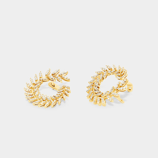 Felmeny Leaf Medium Earrings in Gold with Diamonds