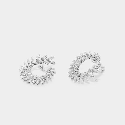 Felmeny Leaf Medium Earrings in White Gold with Diamonds